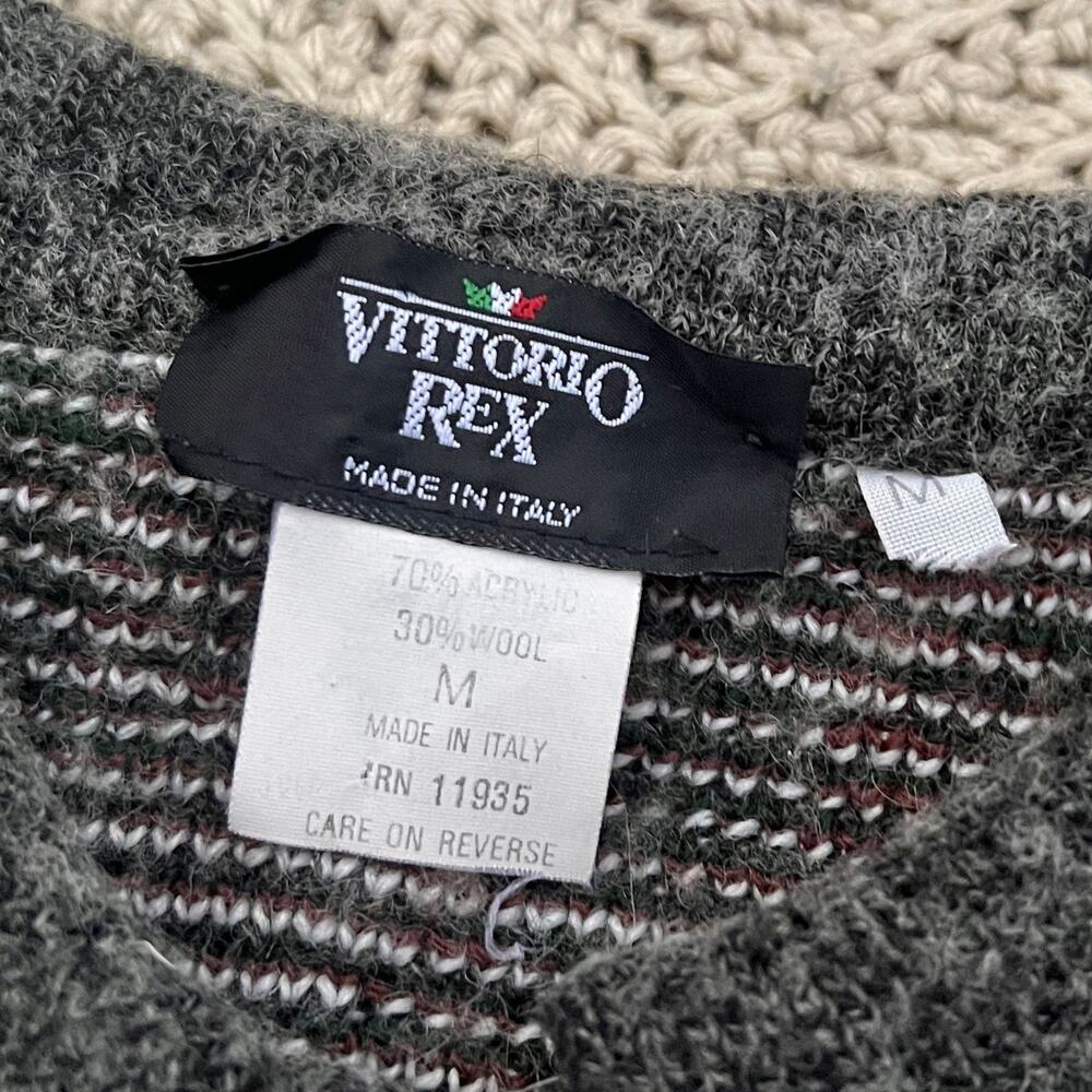 Vintage 90s Italian Diamond Pattern‎ Grandpa Sweater Wool Blend - Size Medium - Picture 2 of 5